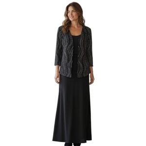 Vintage Y2K Enfocus Studio Black Maxi Glitter Embellished Dress with Cardigan